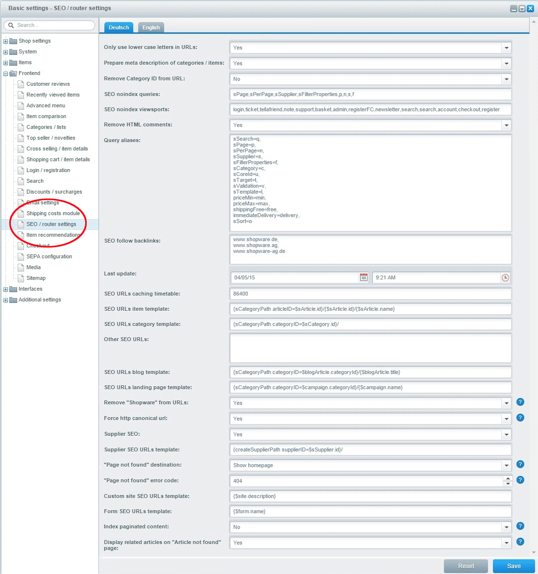 shopware seo settings